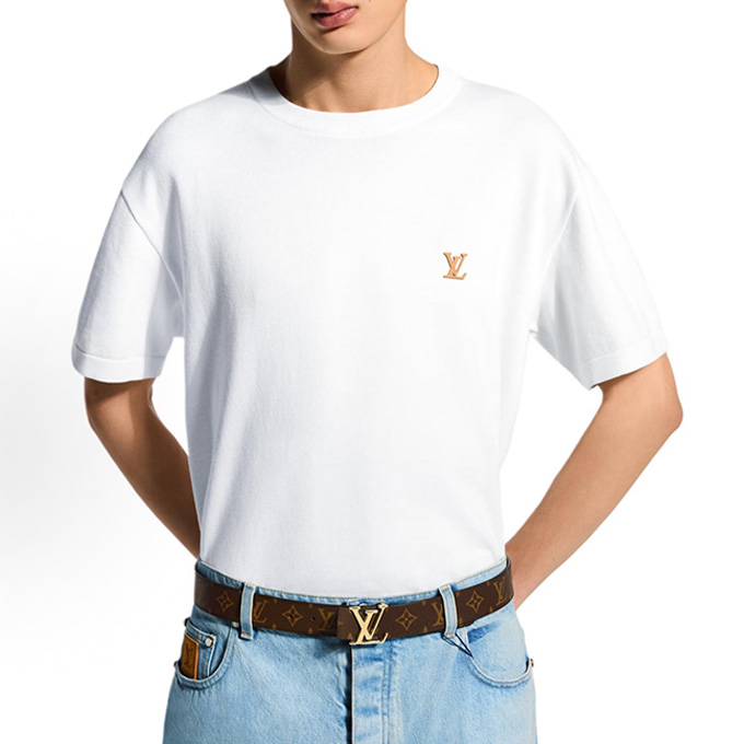 louis vuitton leather lv badge knit short sleeve t-shirt
